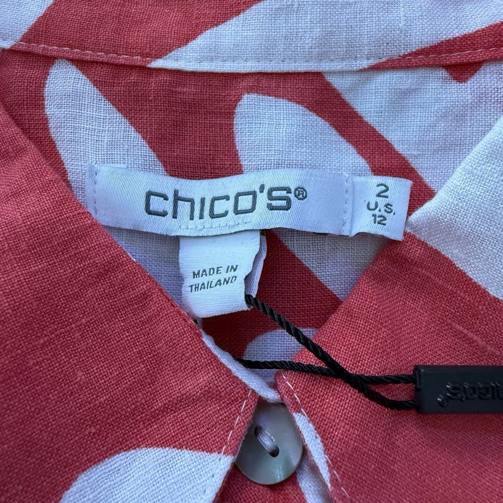 NEW Chicos No Iron Linen Reef 3/4 Sleeve Button Up Sz 2 US 12 Watermelon Punch - Picture 5 of 9